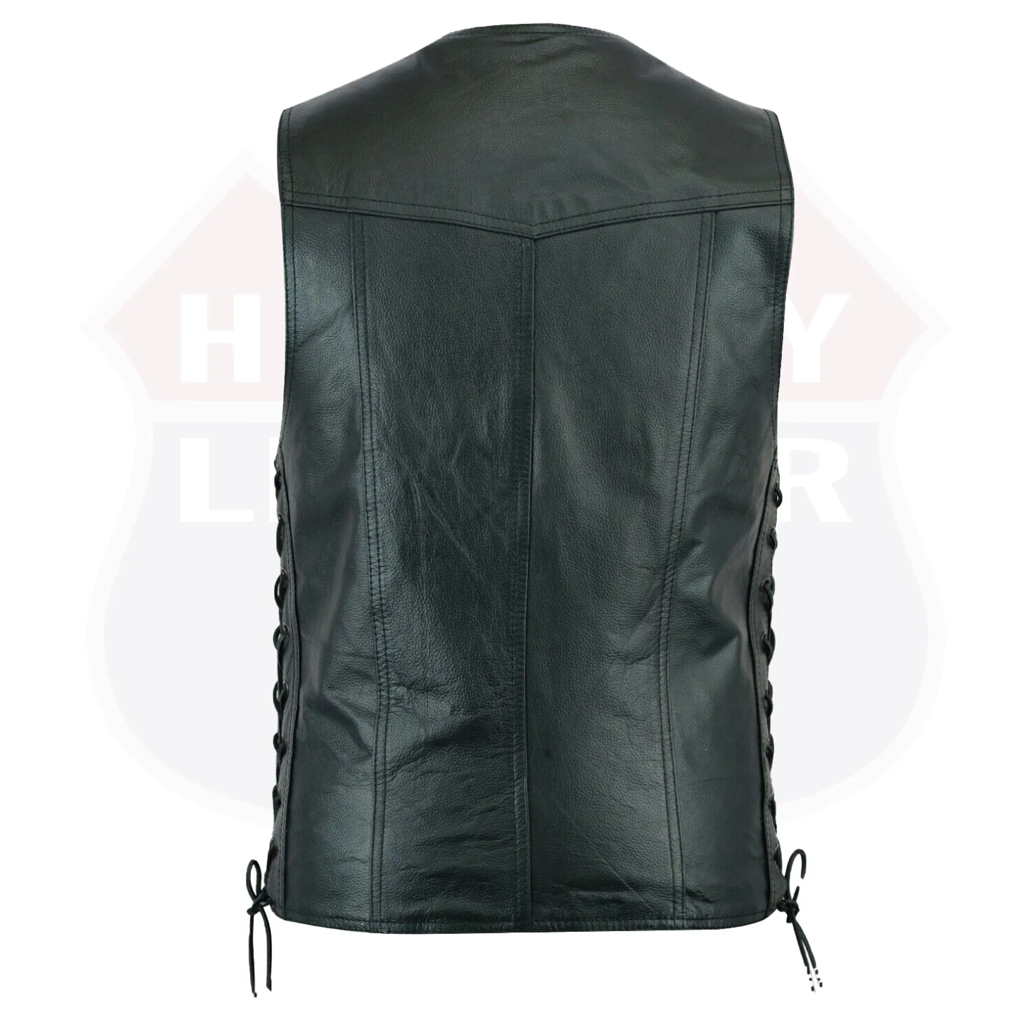 HL11614SPT Men's Classic Leather Vest Motorcycle Gun Pockets for Riders, Easy Biker Patch Sewing, Side Lacing Western Cut