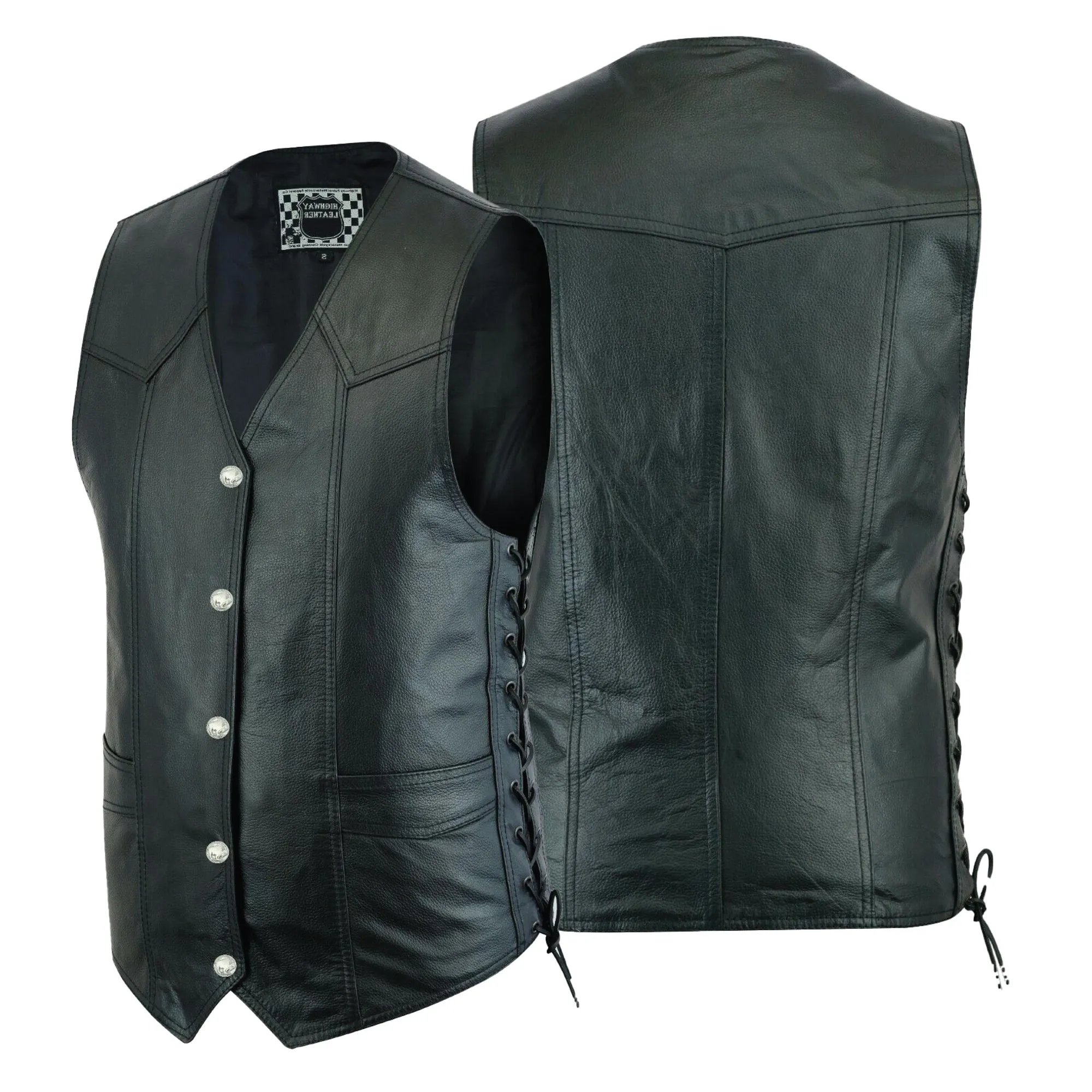 HL11614SPT Men's Classic Leather Vest Motorcycle Gun Pockets for Riders, Easy Biker Patch Sewing, Side Lacing Western Cut