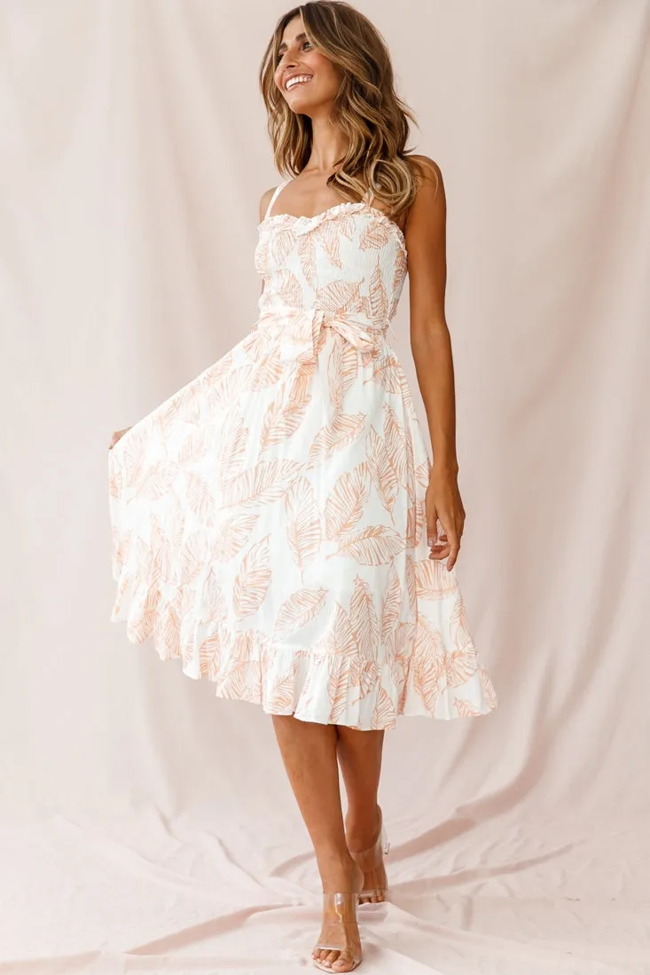 Honey Shirred Frill Midi Dress Nude Print