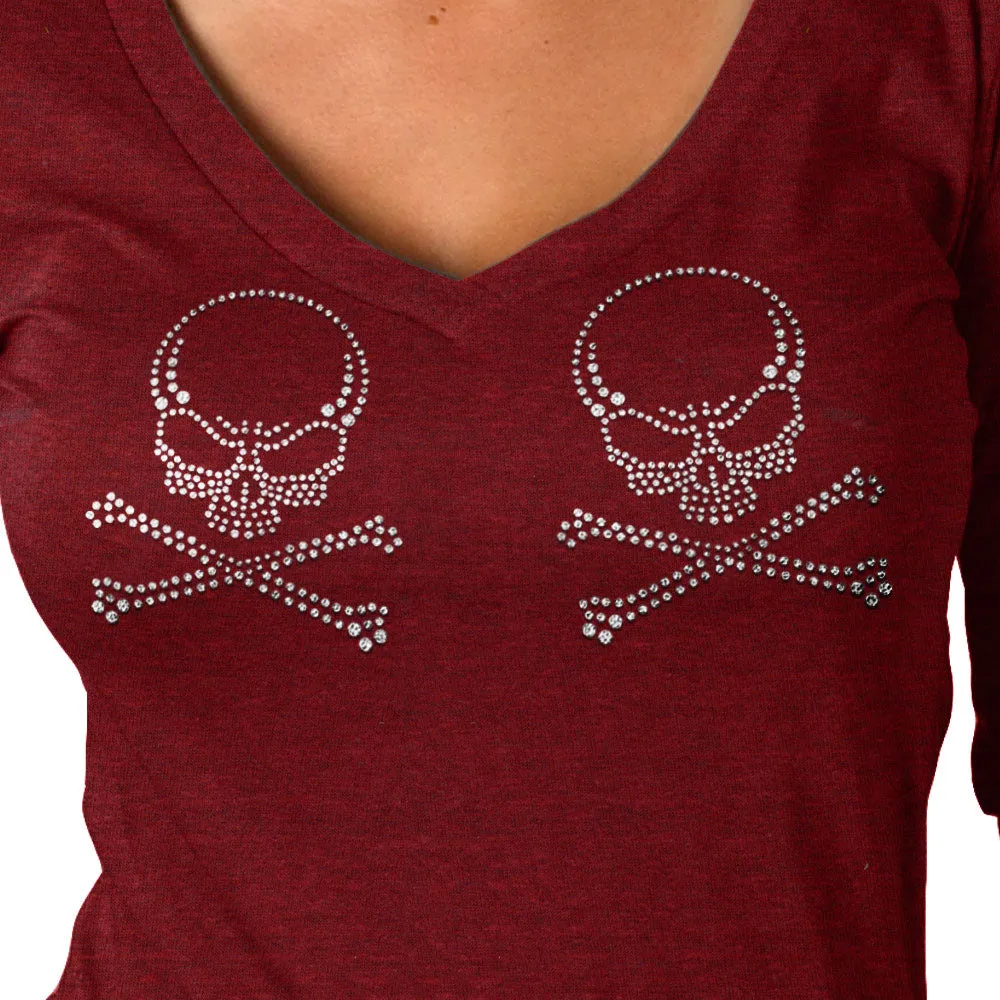 Hot Leathers Ladies Long Sleeve Studded Cross Bones Shirt