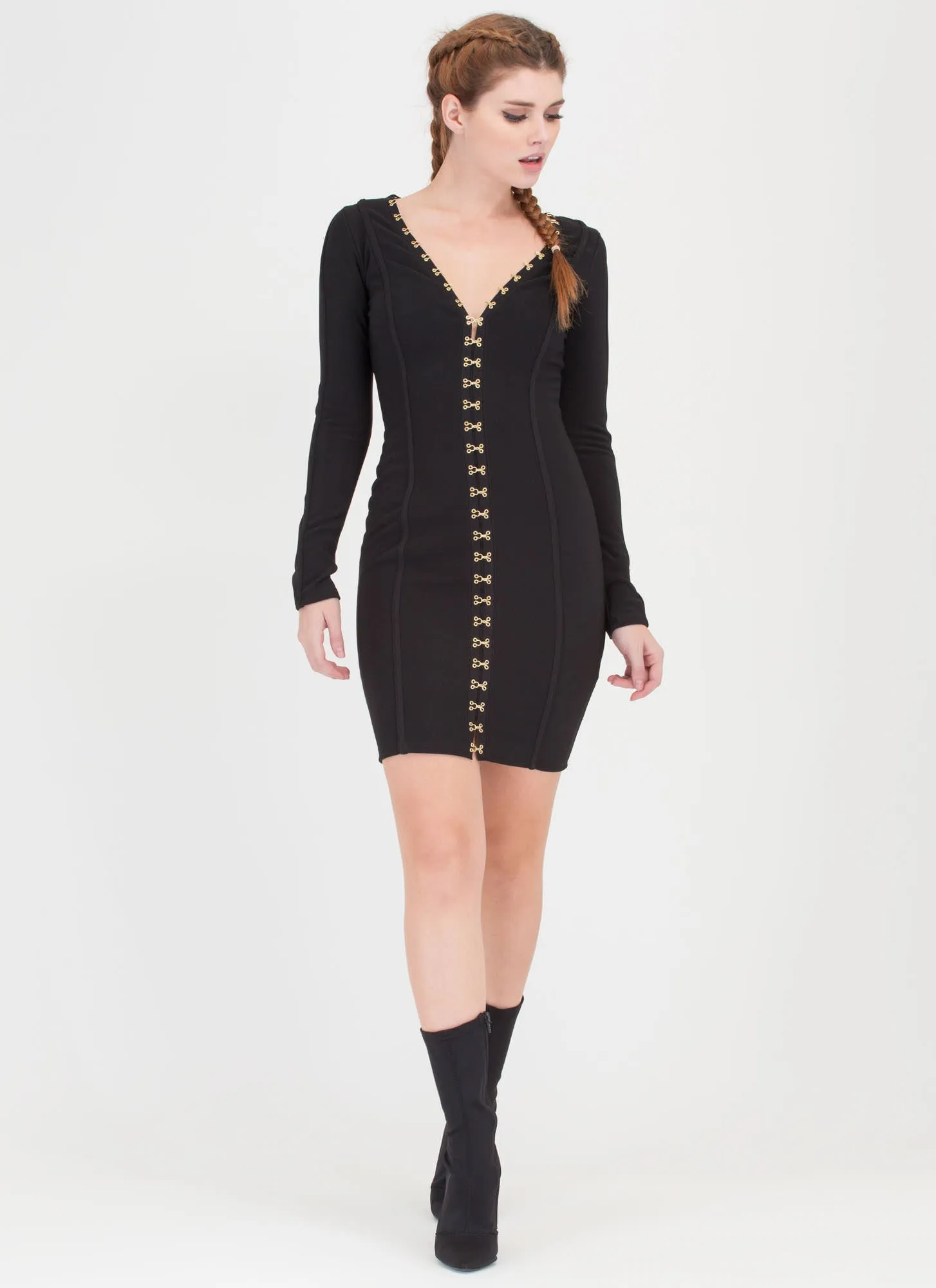 I'm Hooked Plunging Clasp Midi Dress