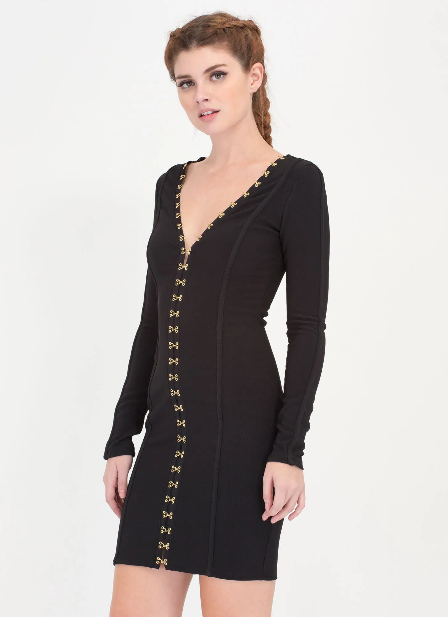 I'm Hooked Plunging Clasp Midi Dress