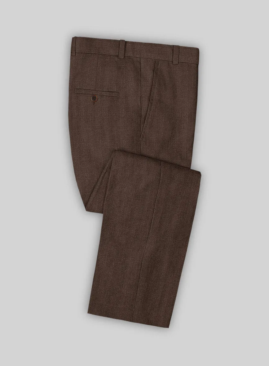 Italian Prato Brown Herringbone Linen Pants