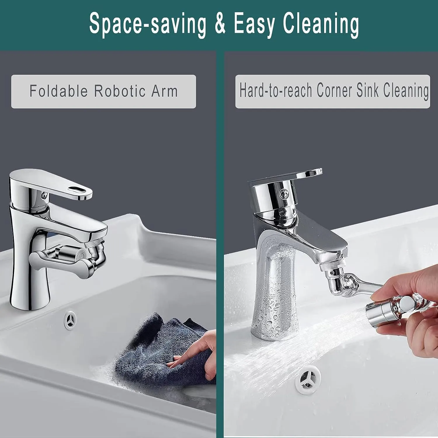 ITEM# 0182   1080° Swivel-Faucet-Extender Universal Sink-Aerator - 2 Mode Splash Water Filter Extension, Kitchen Bathroom 360° Rotatable Spray Attachment, Multifunctional Robotic Arm -Wash Hand/Hair/Face (Watch Video)