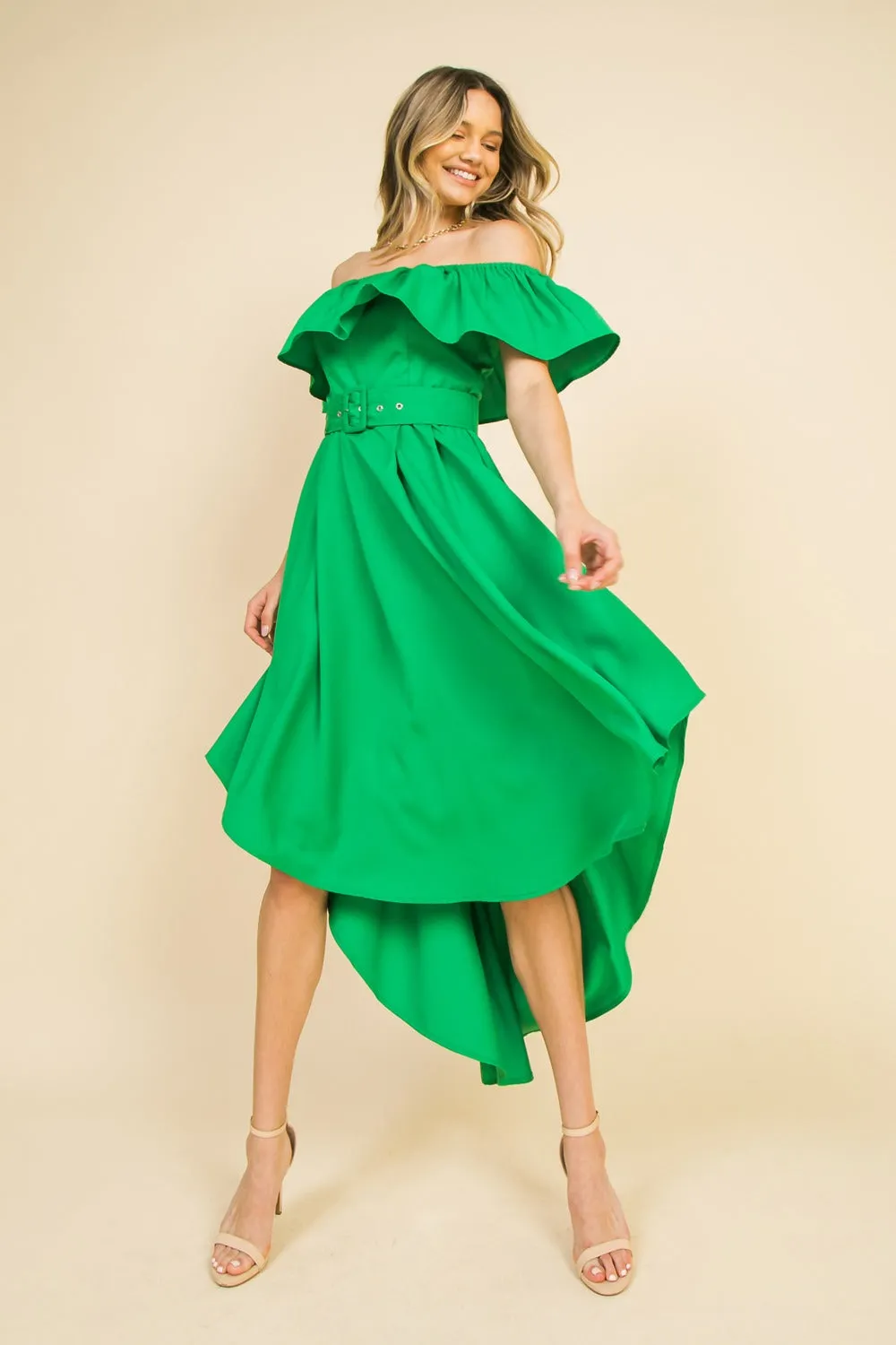 JD6939 Off shoulder low hi dress