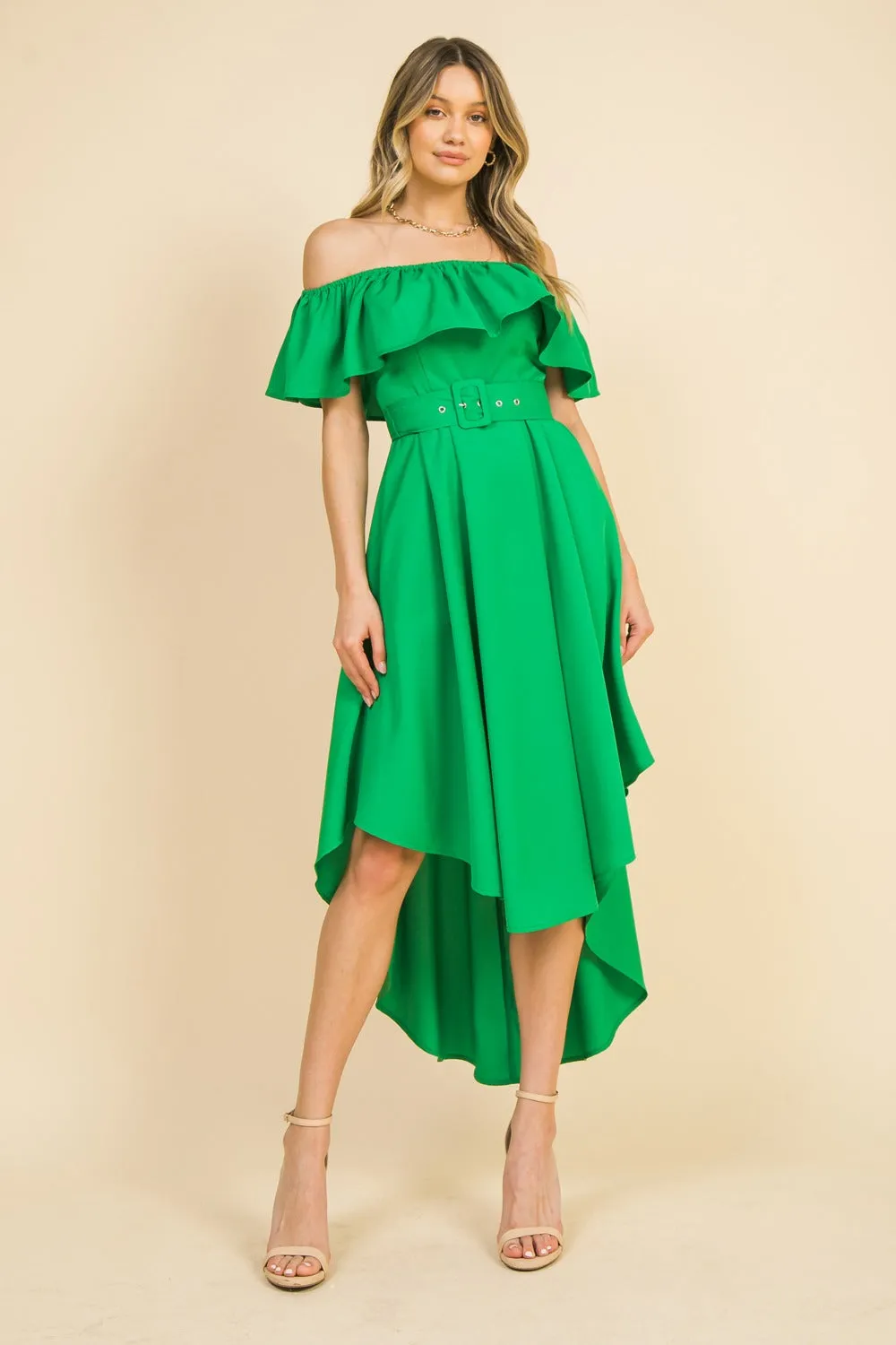 JD6939 Off shoulder low hi dress