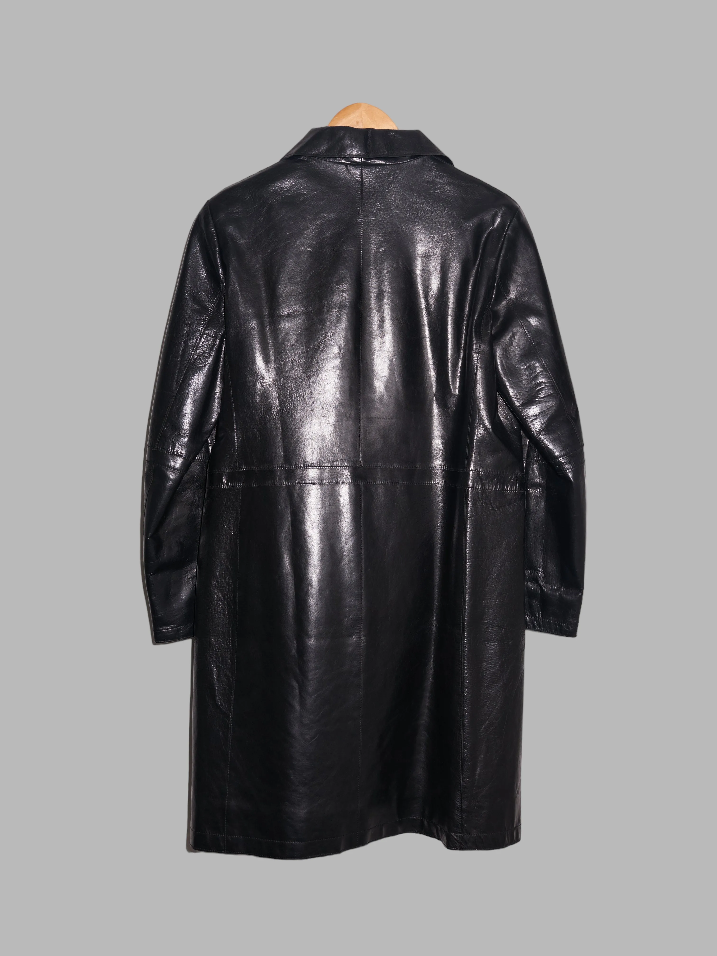 Jean Colonna shiny black high neck zipped leather coat