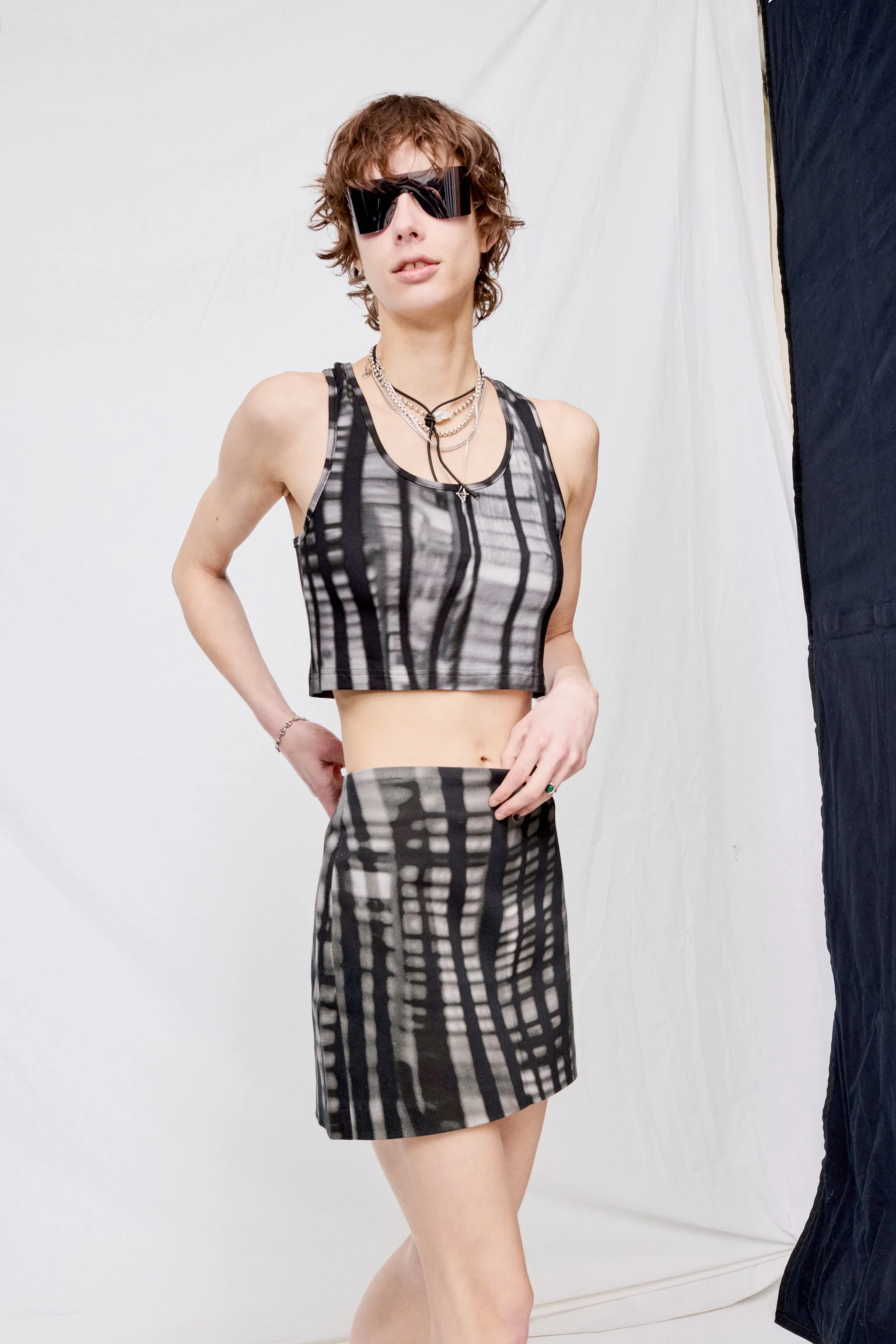 Jersey Bookcase Stripe Cropped Racer Back Vest