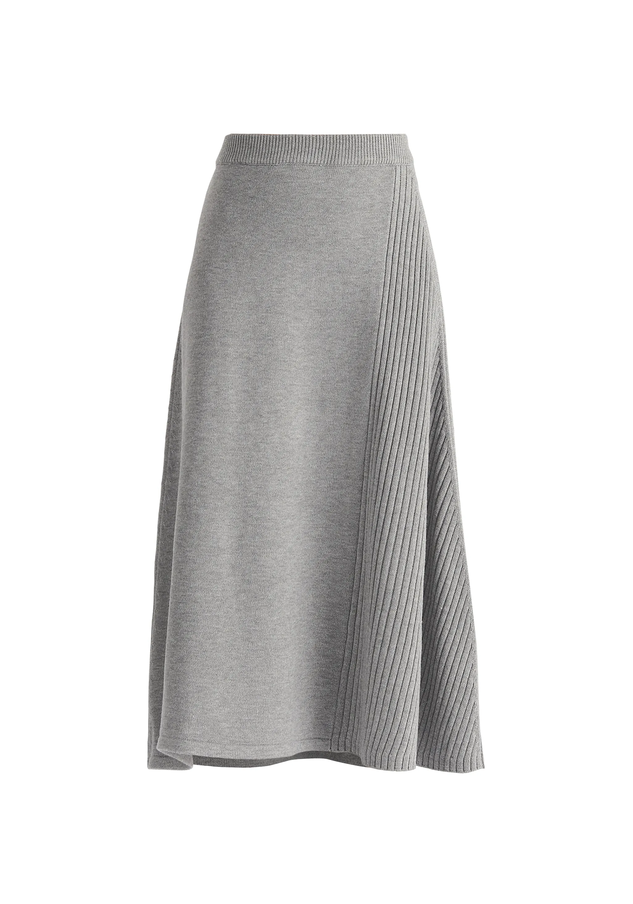 Knitted A-Line Midi Skirt with Ribbed Details