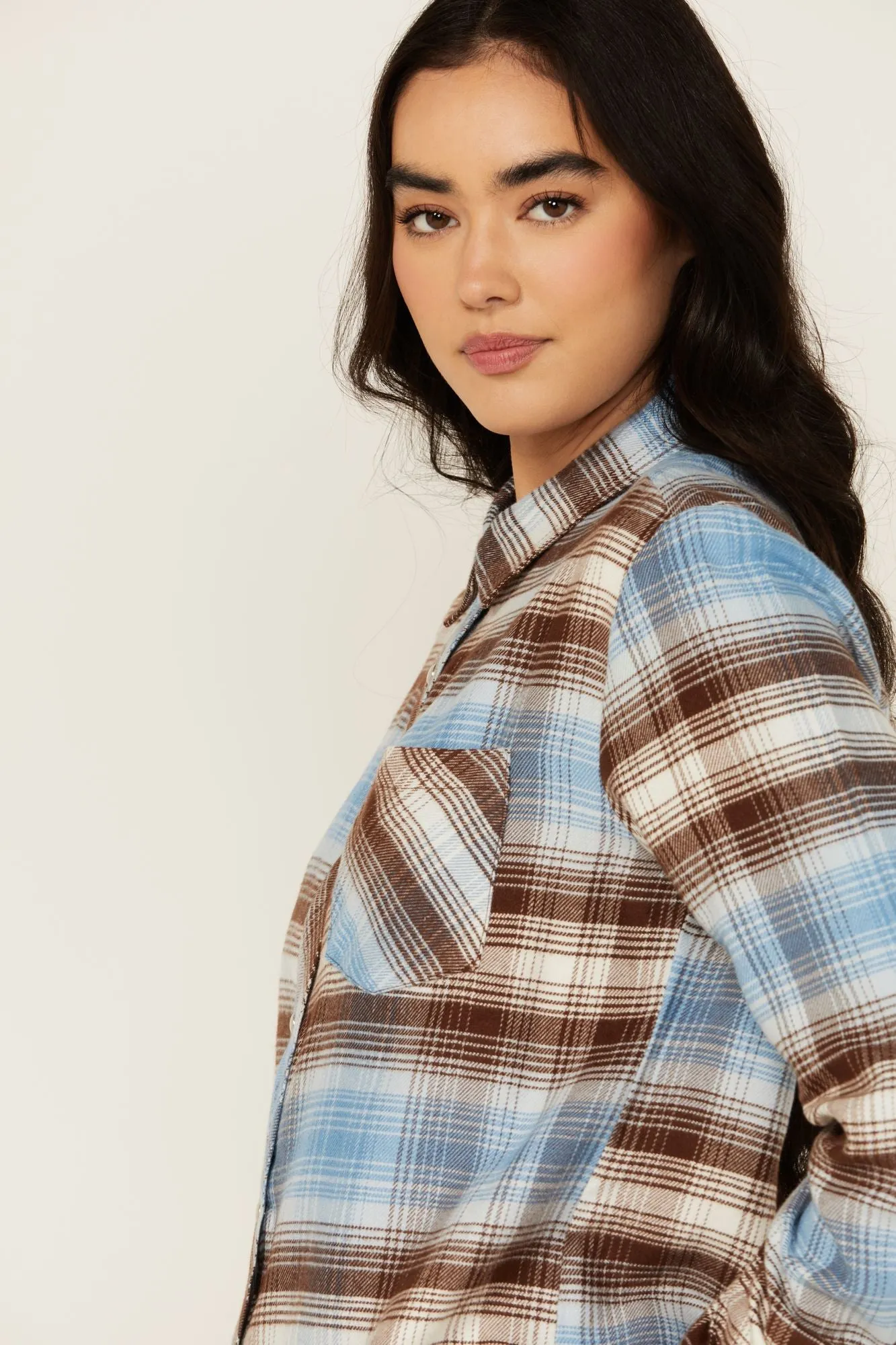 Lane Plaid Print Long Sleeve Snap Flannel Shirt