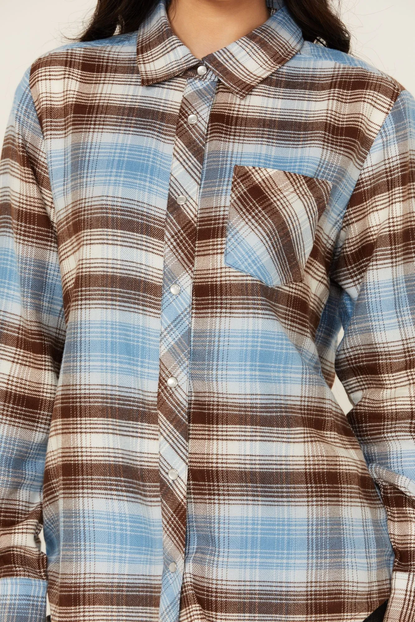 Lane Plaid Print Long Sleeve Snap Flannel Shirt