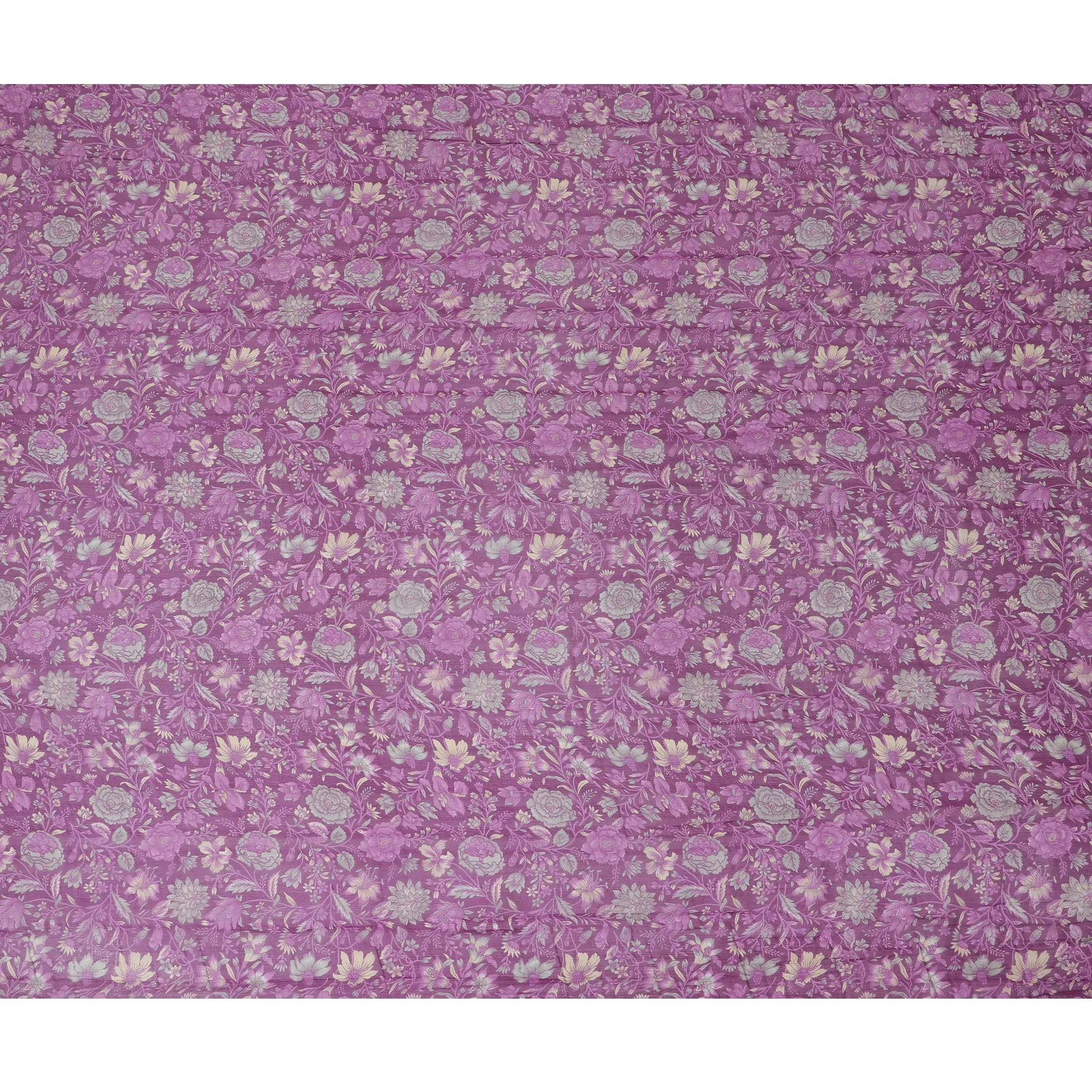 Lavender Blossom Pure Silk wrinkle Chiffon Fabric - Elegant Printed Design, 110cm Width - Buy Online by the Meter-D18044