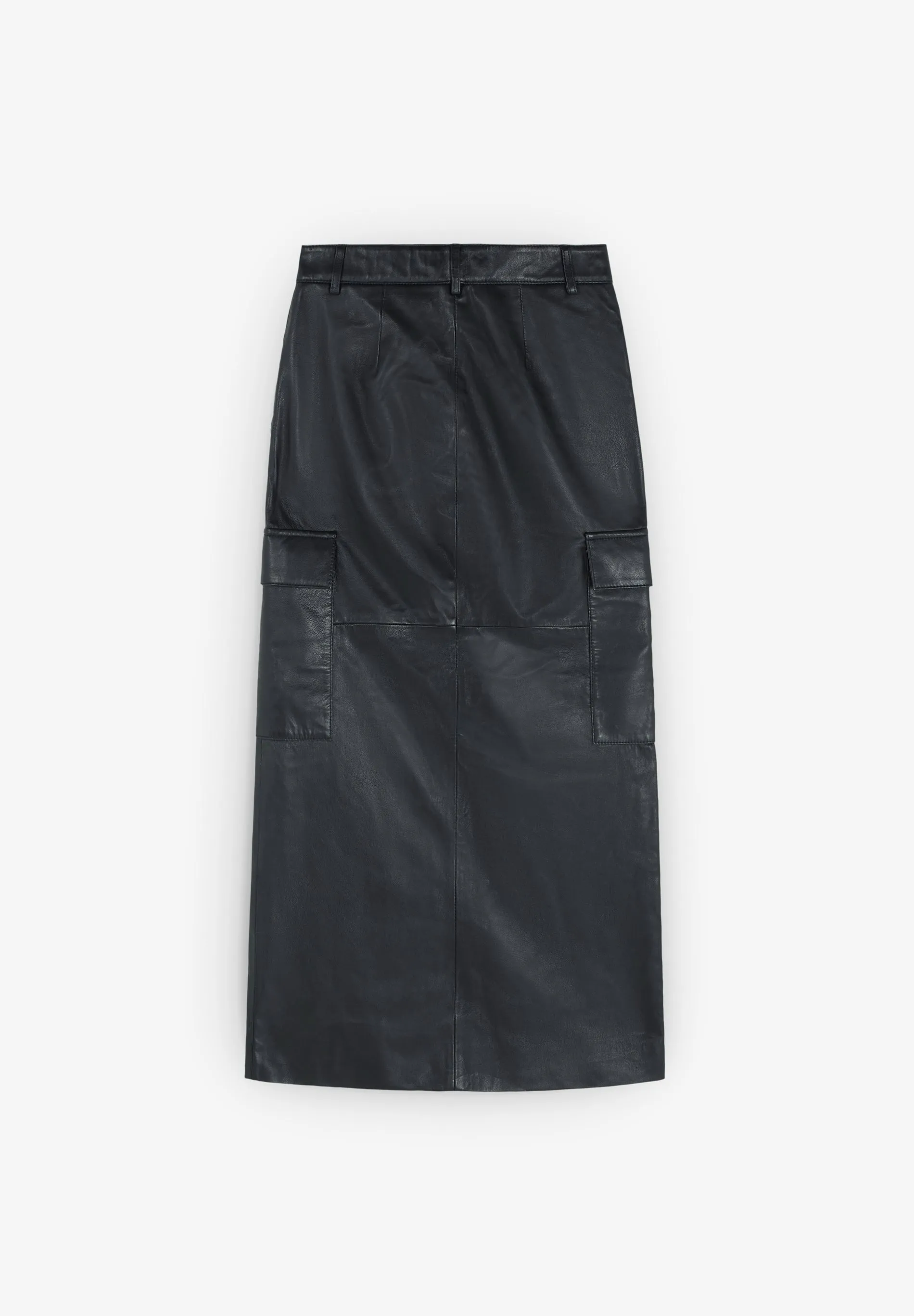 LEATHER CARGO MIDI SKIRT