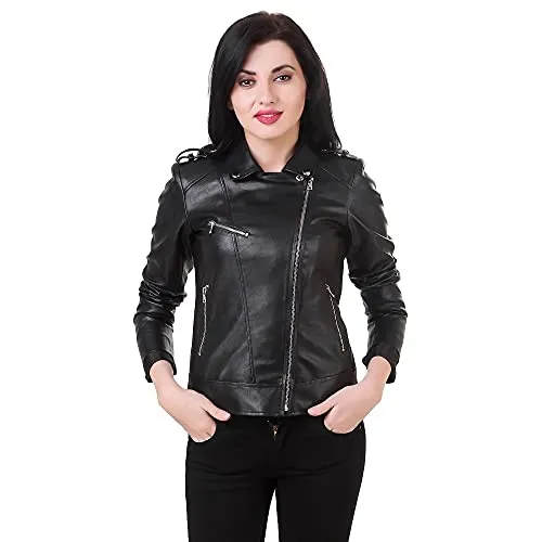 Leather Retail faux fur Women's Solid Faux Leather Roadies Jacket (M), Black