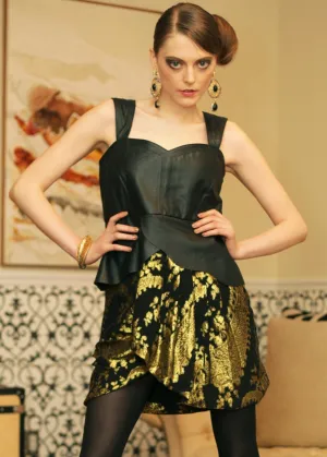 Leather / Silk brocade layered dress