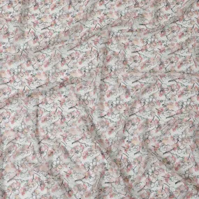 Light beige synthetic chiffon fabric with same tone jacquard having multicolor print in floral design-D11033