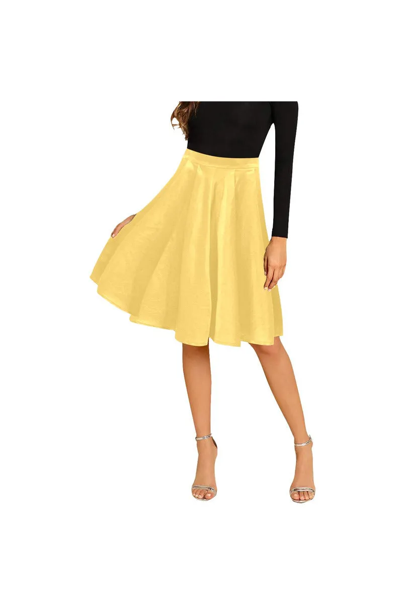 Light Mustard Melete Pleated Midi Skirt