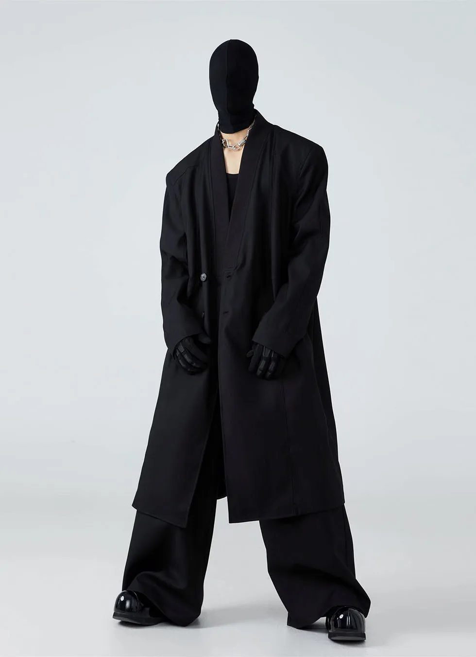 Long coat with ribbed collar