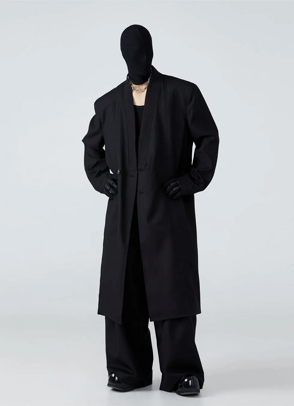 Long coat with ribbed collar