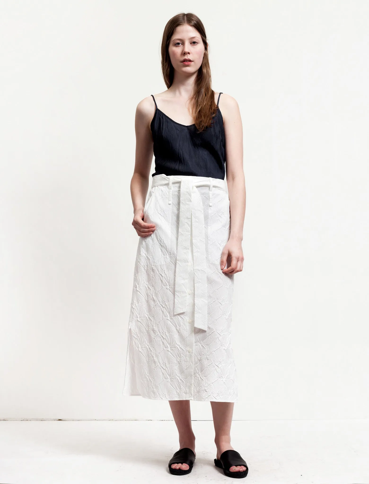 Long Embossed Skirt White