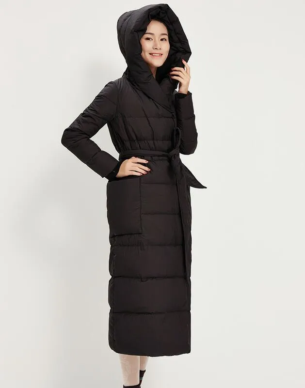 Long Winter Puffer Coat Duck Down Jacket, Down Jacket Women Hooded Down Coat/1005