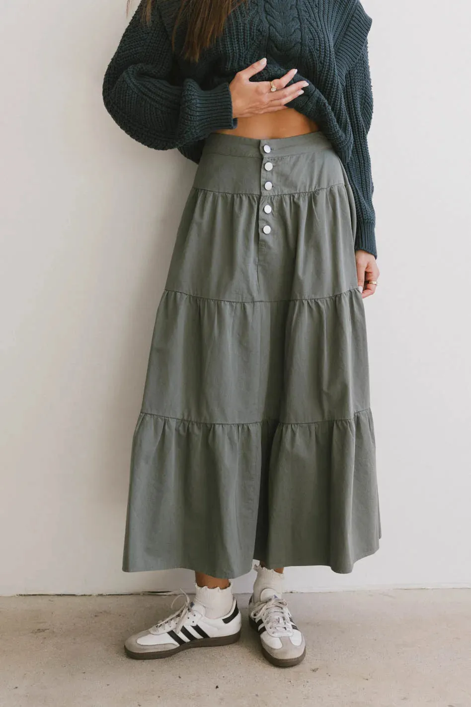 Luna Tiered Maxi Skirt in Sage