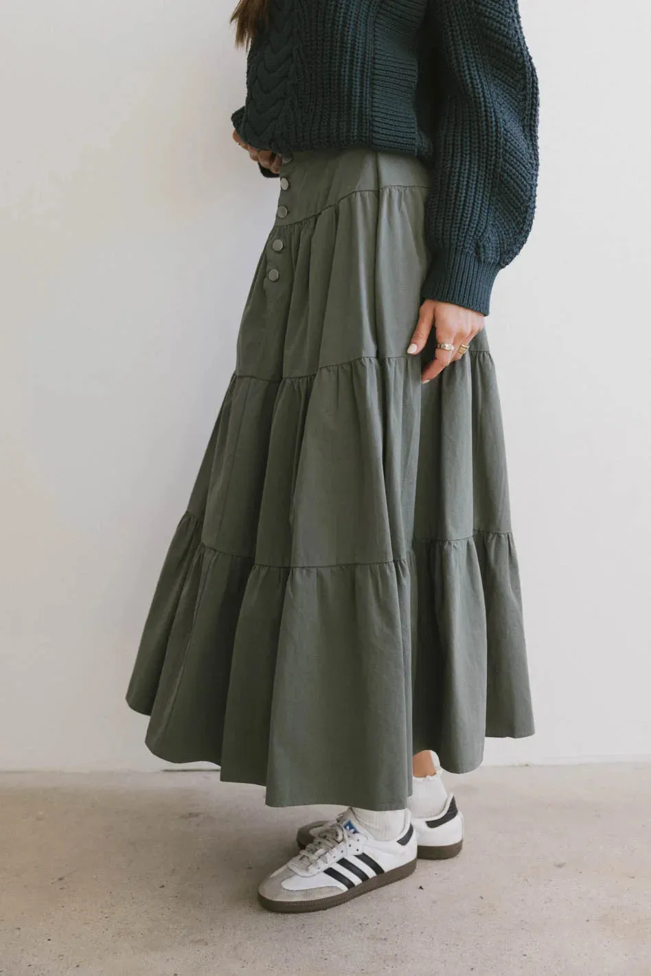 Luna Tiered Maxi Skirt in Sage