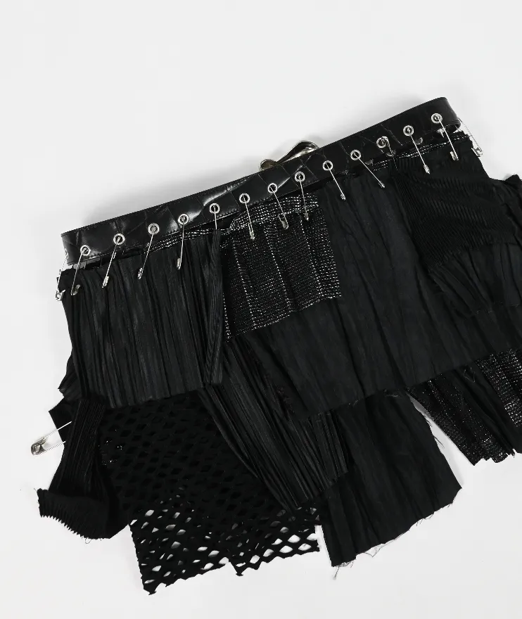 ME TO YOU layered black leather belt skirt