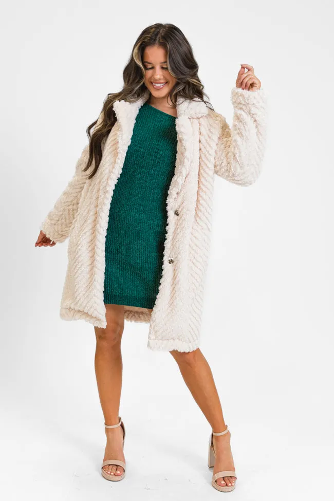 Meet Me At The Plaza Beige Herringbone Fur Coat SALE