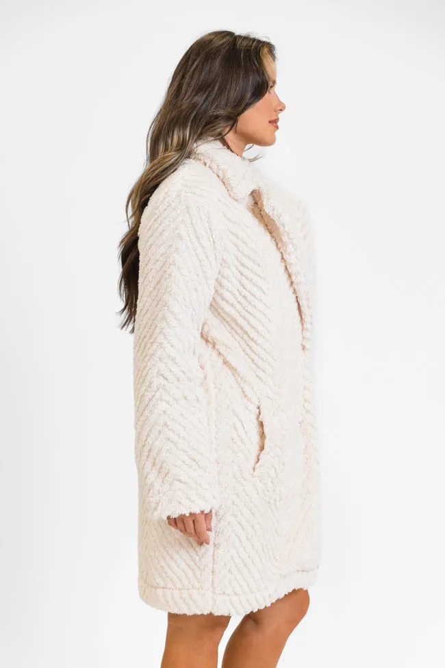 Meet Me At The Plaza Beige Herringbone Fur Coat SALE