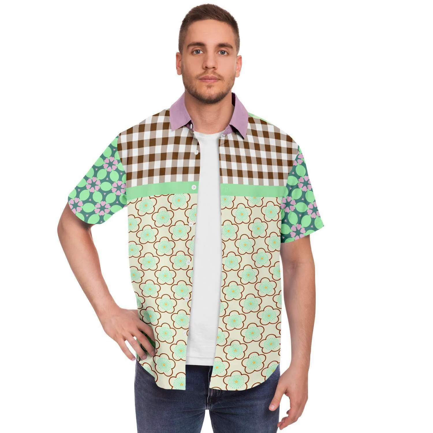 Melon Balls Short Sleeve Button Down Shirt