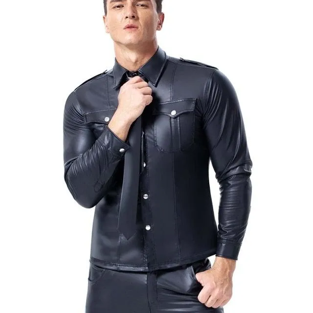 Men Sheep Leather Long Sleeve Party Shirt