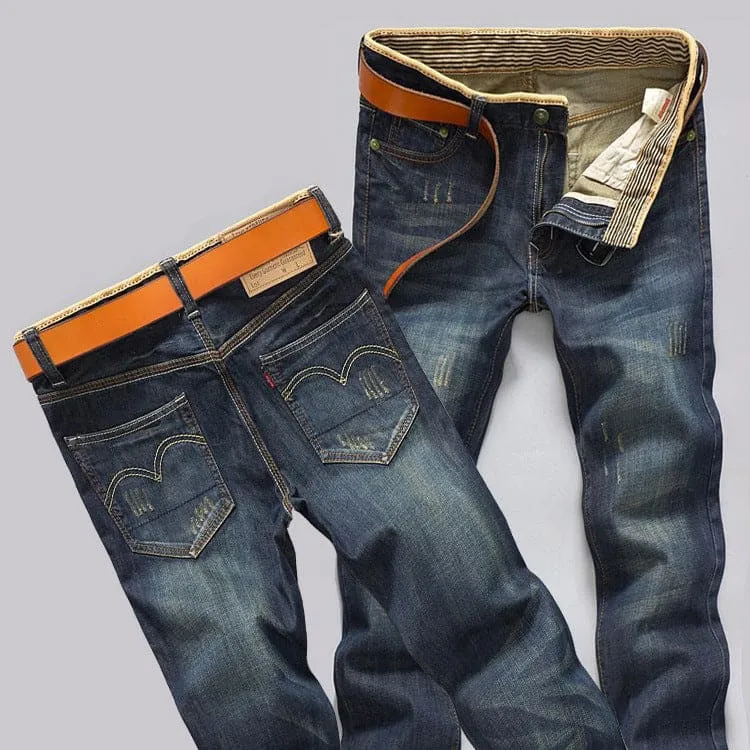 Men Slant Pocket Slim Fit Straight Leg Jeans