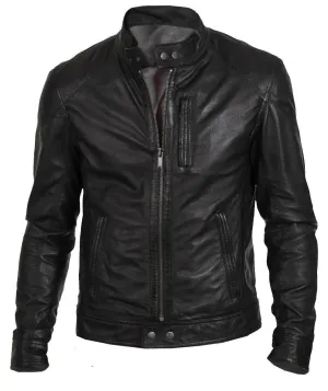 Men's Biker Hunt Black Motorcycle Leather Jacket