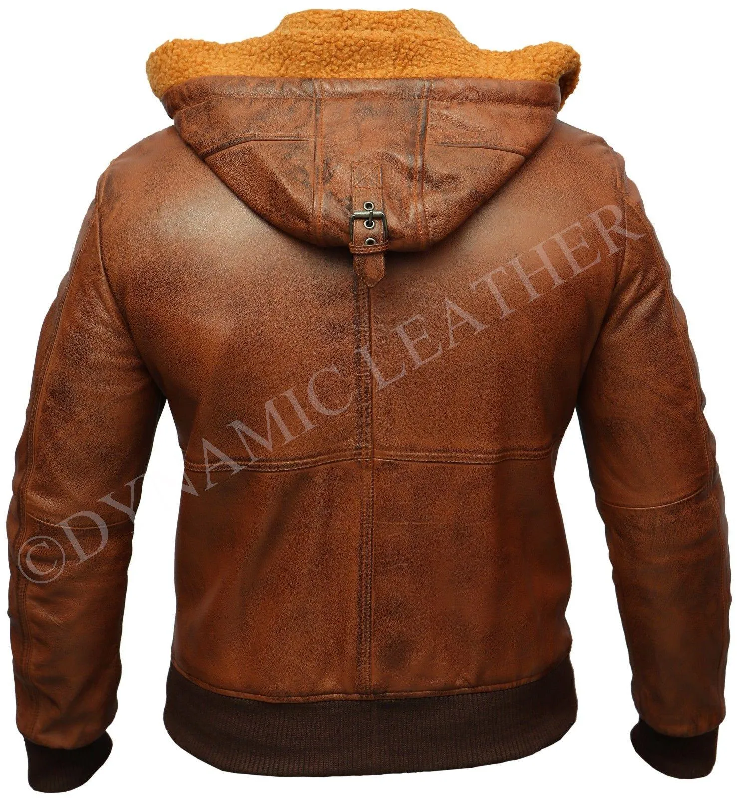 Mens Biker Retro Brown Detach Hooded Fur Real Leather Bomber Motorcycle Jacket