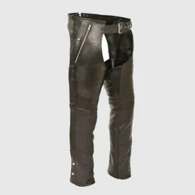 Men's Black Riding Biker Motorcycle Leather Chaps Thermal Liner Biker Chaps Motorcycle Leather Pants Cowhide Leather Biker Pants