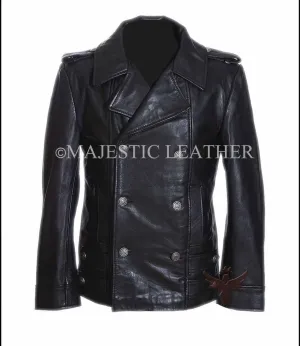 Men's German Black Naval Military Analine Cowhide Real Leather Jacket/Coat