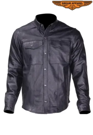 Mens Leather Shirt for Summer Riding