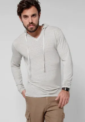 Men's Linen Long Sleeve Hoodie T-Shirt | Italian Style Jersey Linen, Fitted and Comfortable, Item #1118