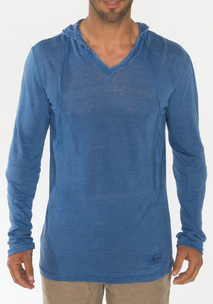 Men's Linen Long Sleeve Hoodie T-Shirt | Italian Style Jersey Linen, Fitted and Comfortable, Item #1118