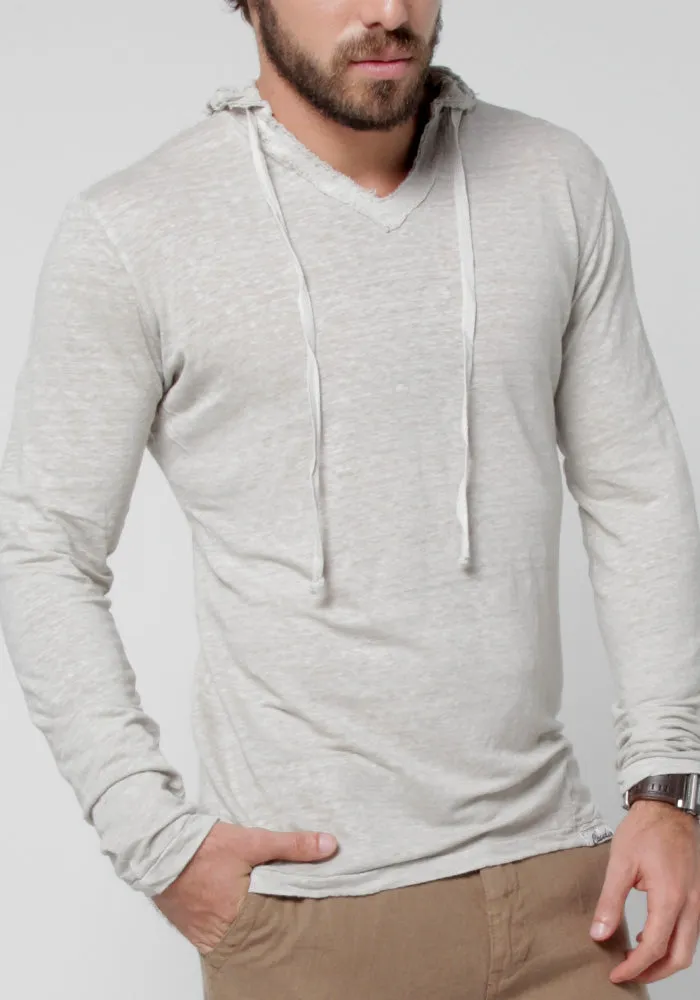 Men's Linen Long Sleeve Hoodie T-Shirt | Italian Style Jersey Linen, Fitted and Comfortable, Item #1118