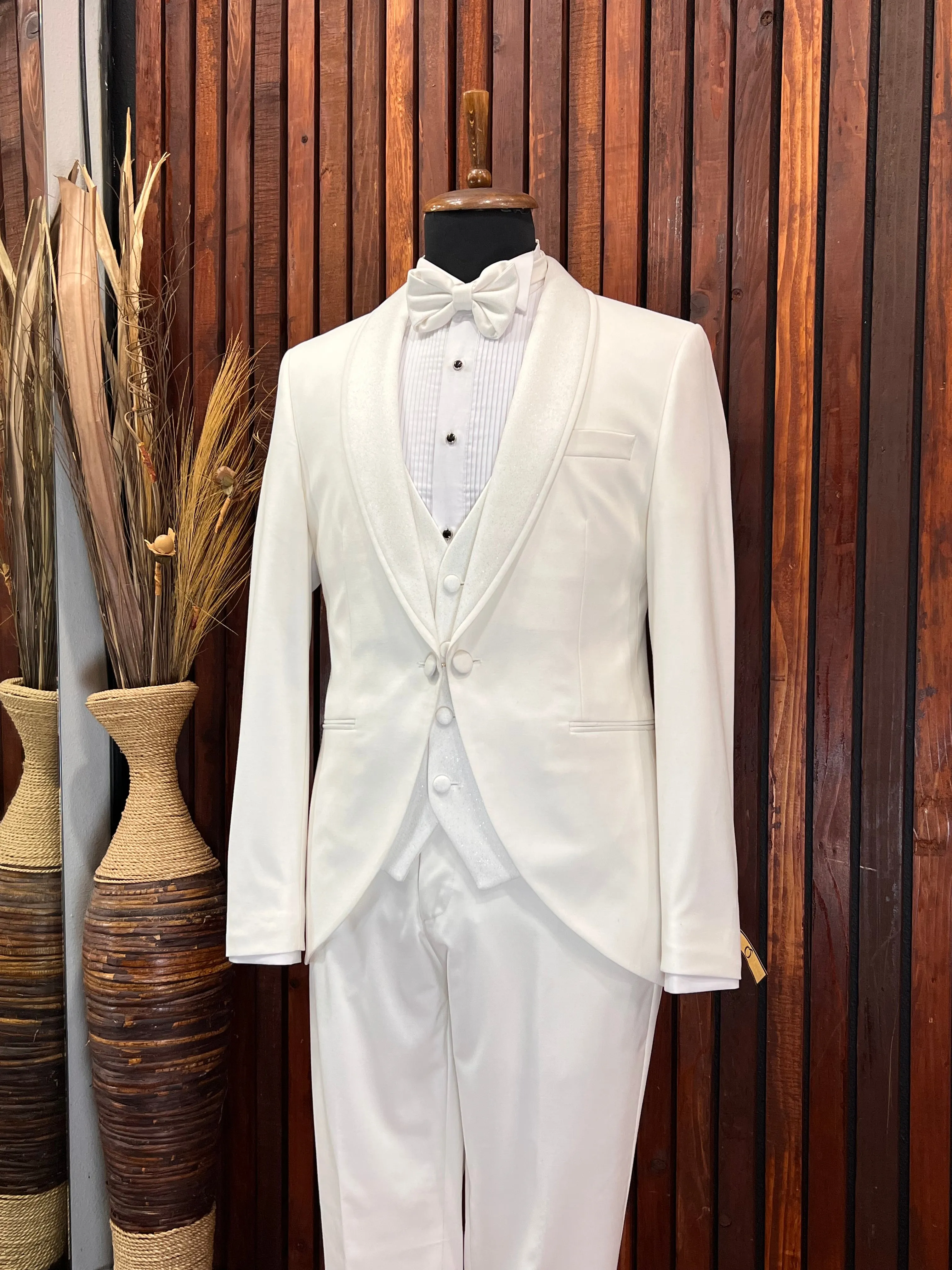 Mens Premium Slim Fit Off White Tuxedo