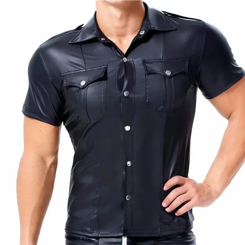 Men's PU Leather T-shirt   Tie