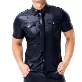 Men's PU Leather T-shirt   Tie