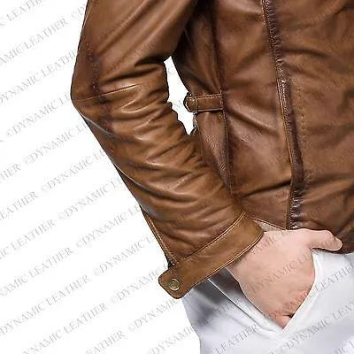 Mens Vintage Biker Style Motorcycle Cafe Racer Leather Jacket