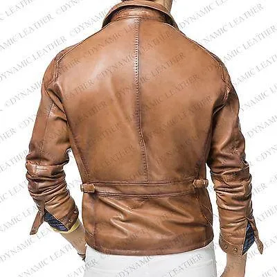 Mens Vintage Biker Style Motorcycle Cafe Racer Leather Jacket