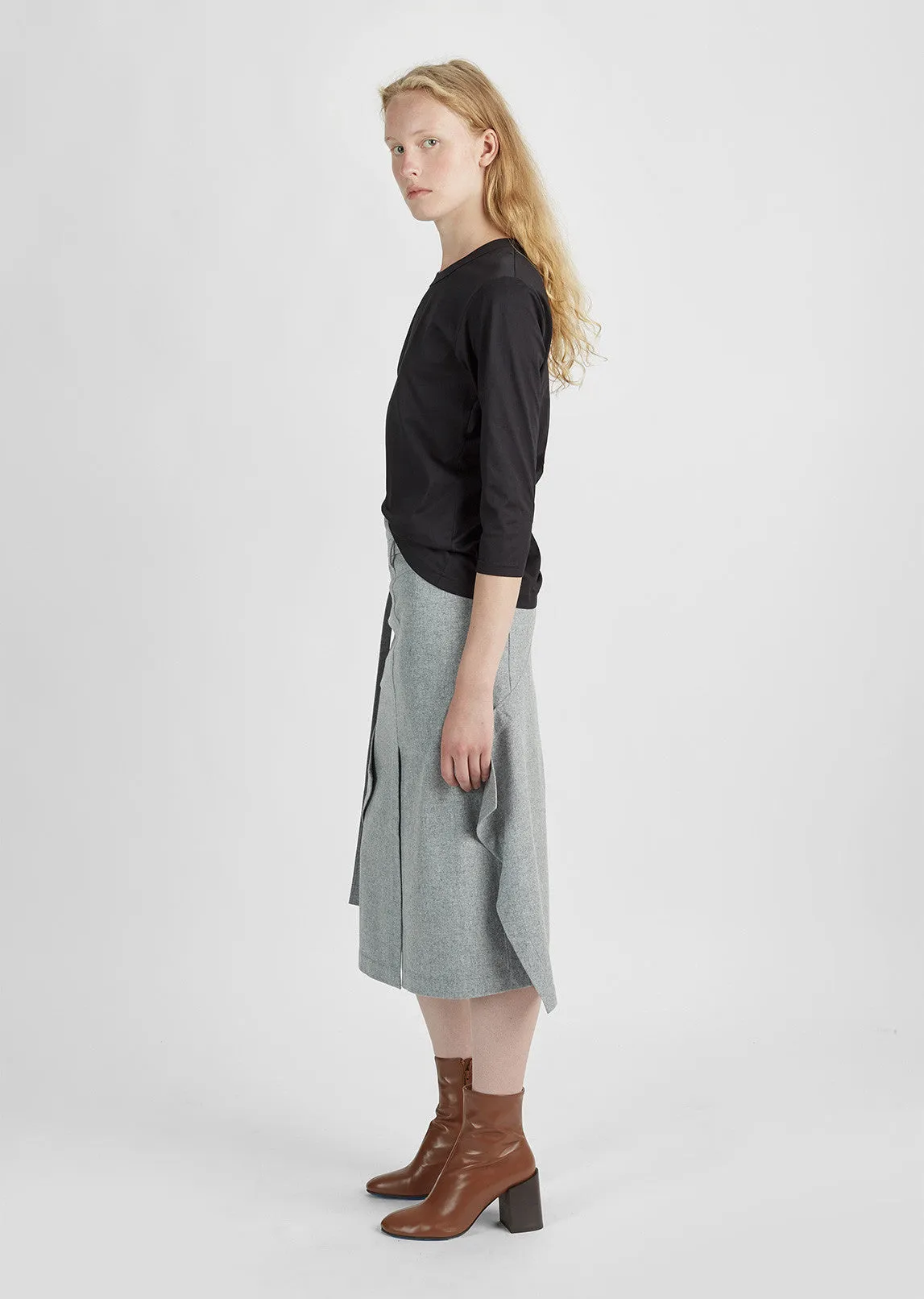 Merino Wool Flannel Belted Skirt