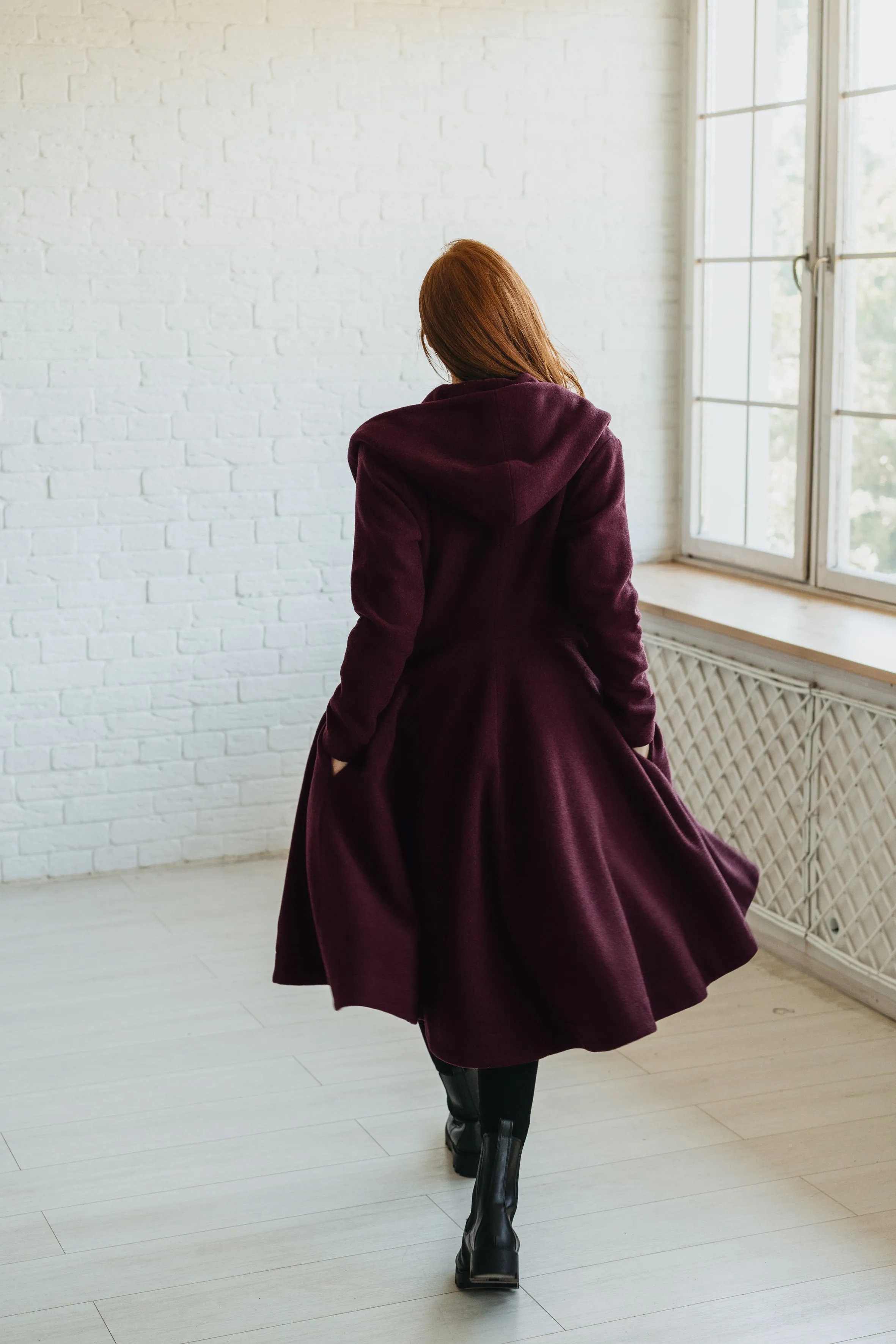 Merino Wool Flared Coat in Midi Length