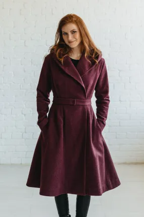 Merino Wool Flared Coat in Midi Length