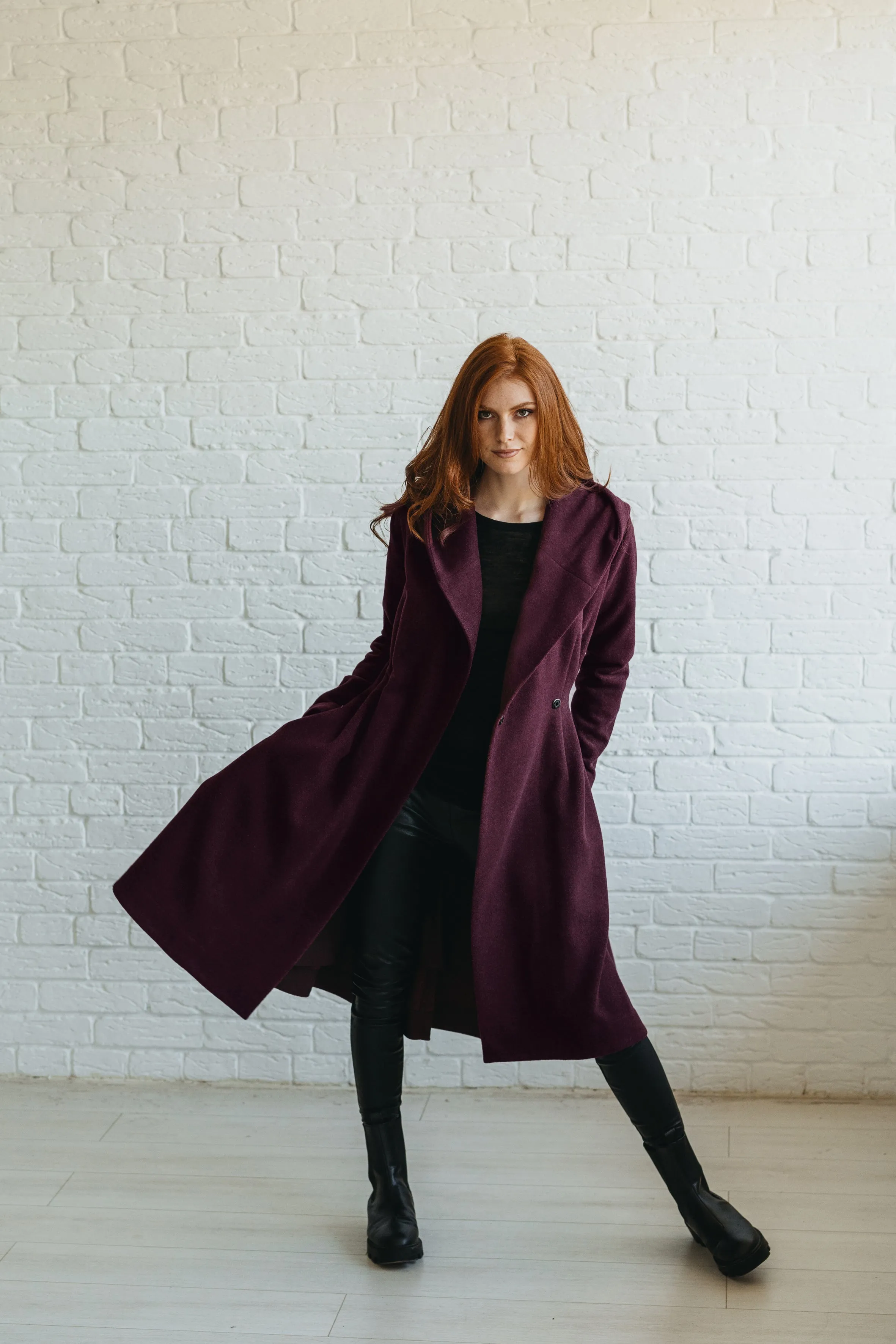 Merino Wool Flared Coat in Midi Length